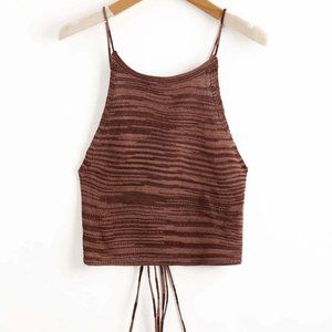 Lace Up Backless Tye-Dye Knit Top - Coffee Brown